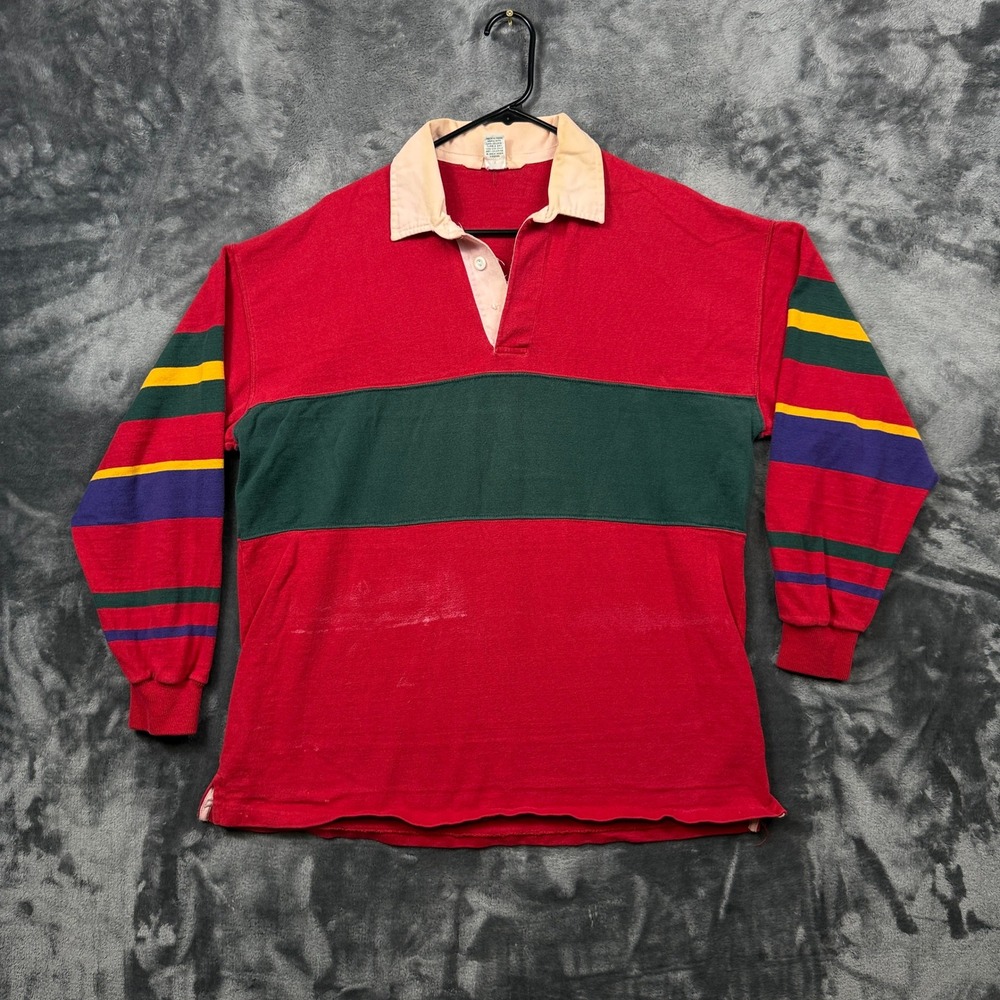 Christopher Hayes Rugby Shirt Mens Large Red Vintage Colorblock Striped USA Made